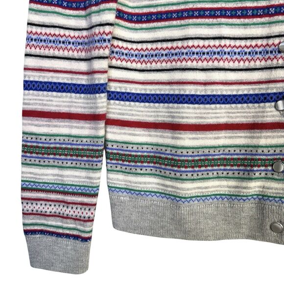 Talbots Fair Isle Cardigan Womens Petites PP Colorful Holiday Lambswool Nordic - Picture 5 of 7